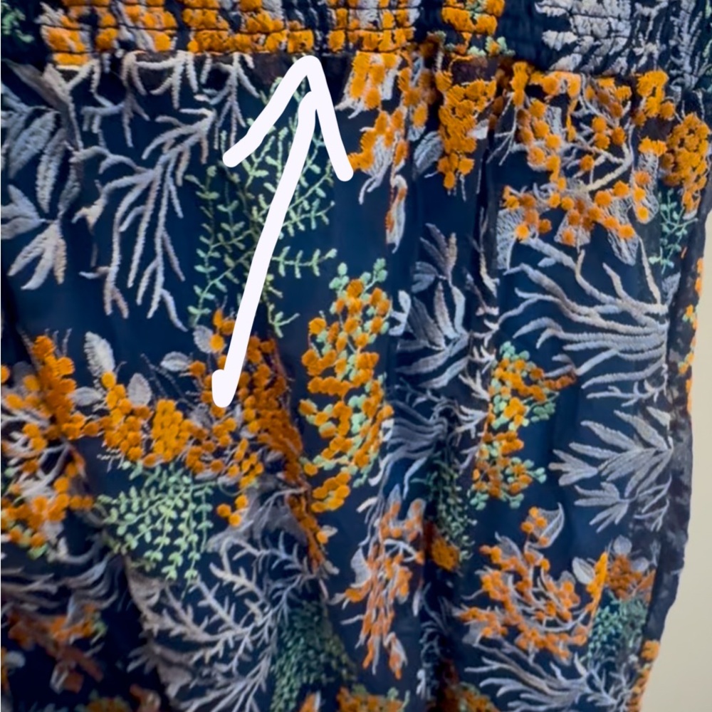 2X Reba Woman Embroidered Blue + Orange Floral Dress w/elastic waistband at back - Picture 4 of 6